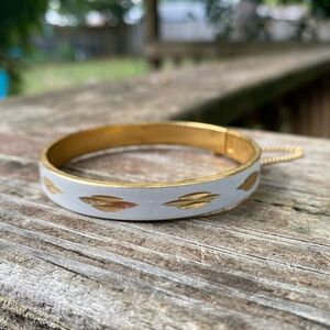 Vintage White Enamel Gold Tone Bangle Bracelet Hong Kong